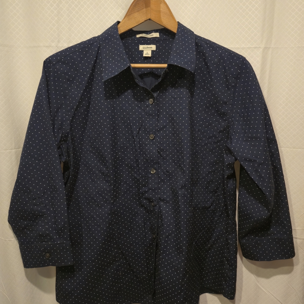 L.L. Bean Dark Blue Shirt with White Dots